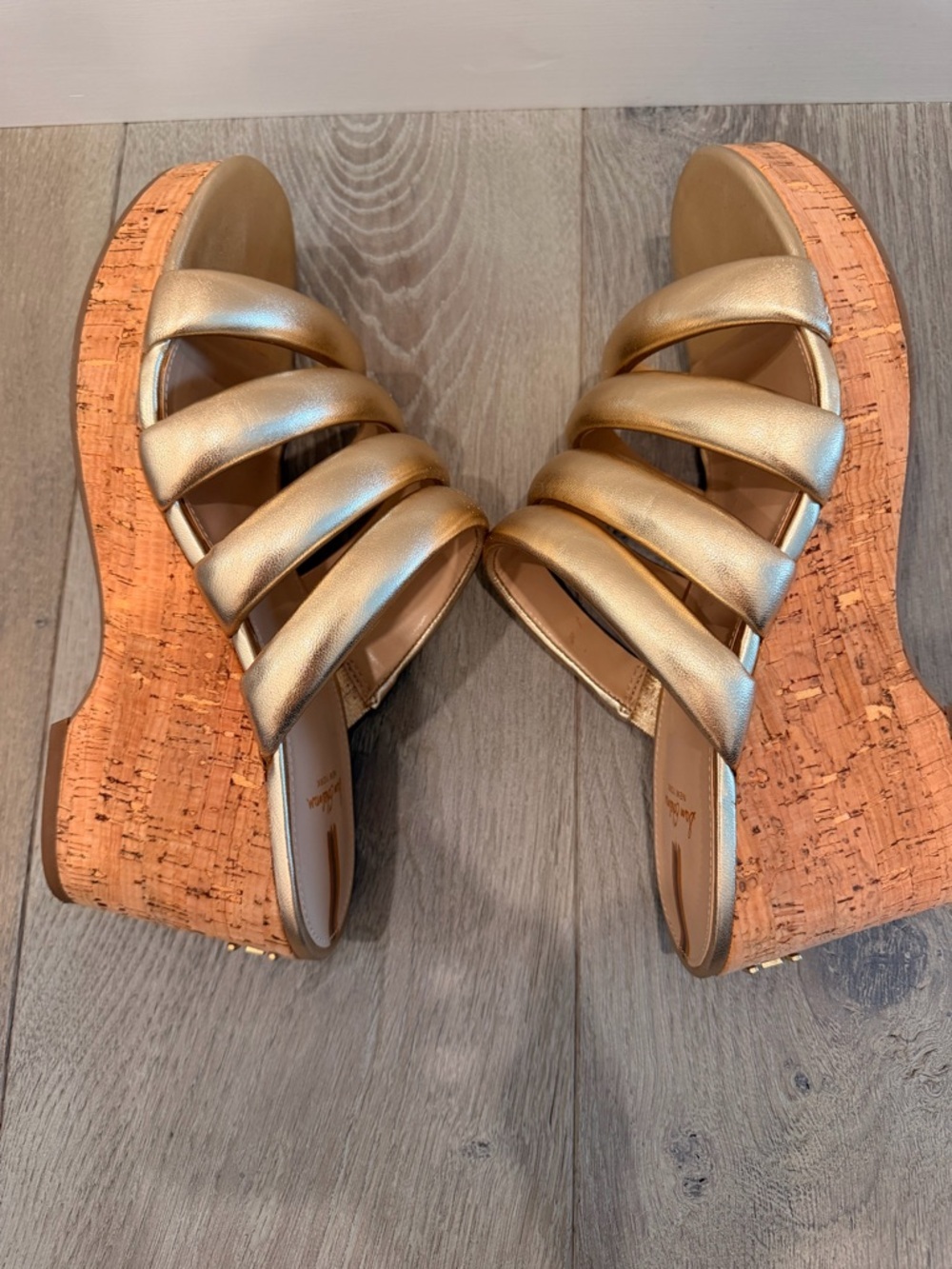 Sam Edelman Yuki Gold Metallic Cork Wedge Slide Sandals Strappy Platform 8.5 - Picture 7 of 11